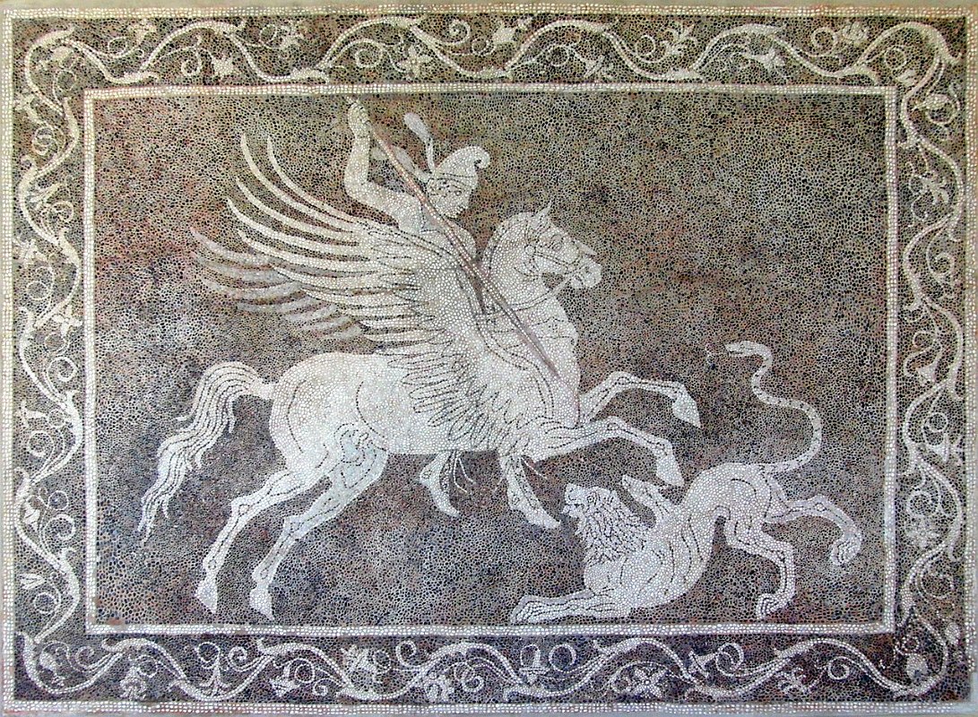 Bellerophon killing Chimaera, (Mosaik aus Rhodos)